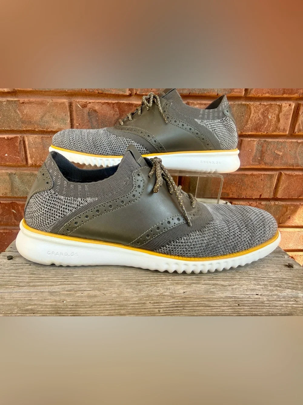 Cole Haan 2.Zerogrand Gray Saddle Knit Oxford Shoes Mens Sz 10 M C25308 Yellow
